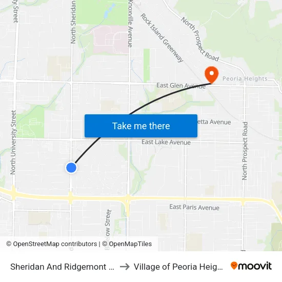 Sheridan And Ridgemont Rd to Village of Peoria Heights map