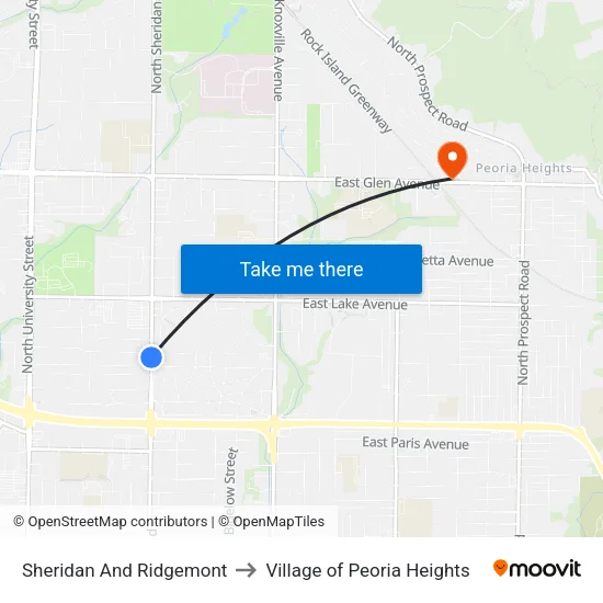 Sheridan And Ridgemont to Village of Peoria Heights map