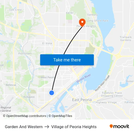 Garden And Western to Village of Peoria Heights map