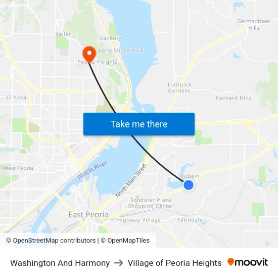 Washington And Harmony to Village of Peoria Heights map