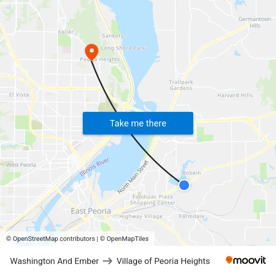 Washington And Ember to Village of Peoria Heights map