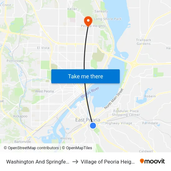 Washington And Springfeild to Village of Peoria Heights map