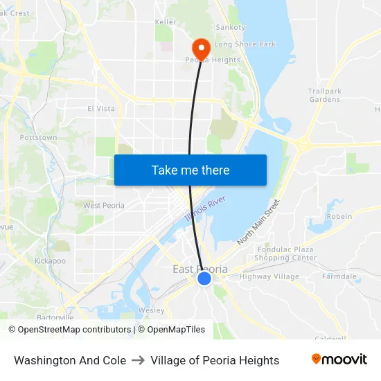 Washington And Cole to Village of Peoria Heights map