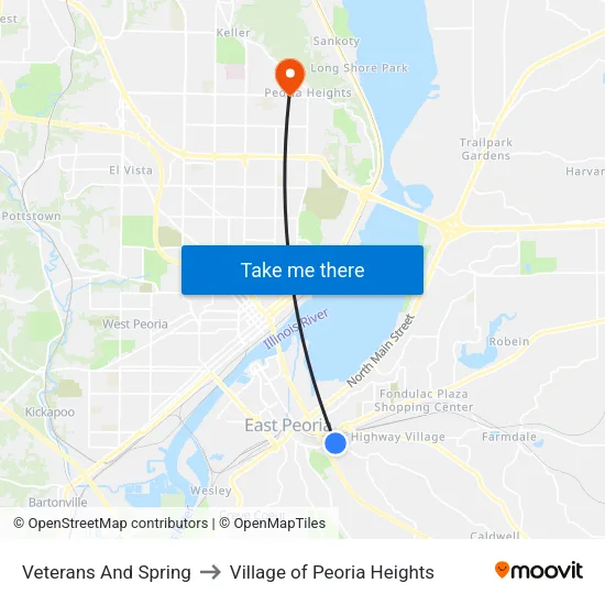 Veterans And Spring to Village of Peoria Heights map