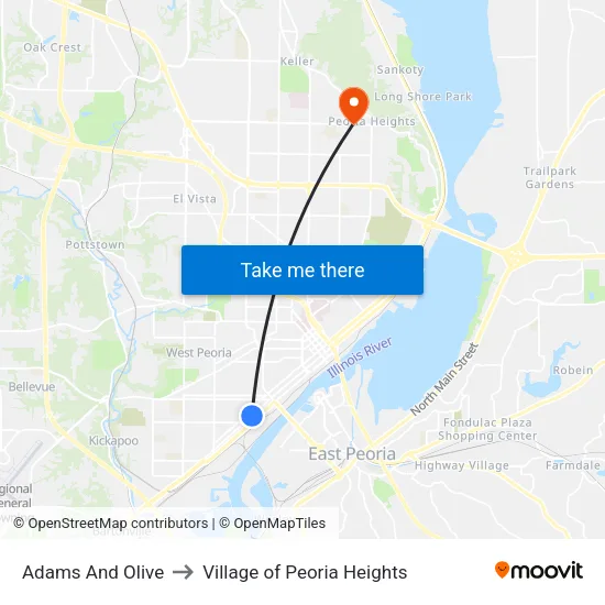 Adams And Olive to Village of Peoria Heights map