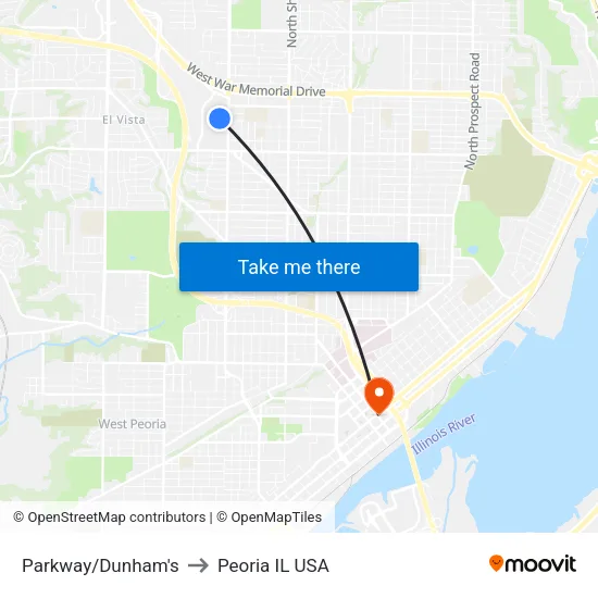 Parkway/Dunham's to Peoria IL USA map