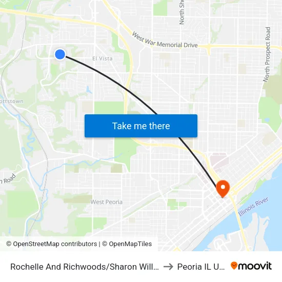 Rochelle And Richwoods/Sharon Willows to Peoria IL USA map