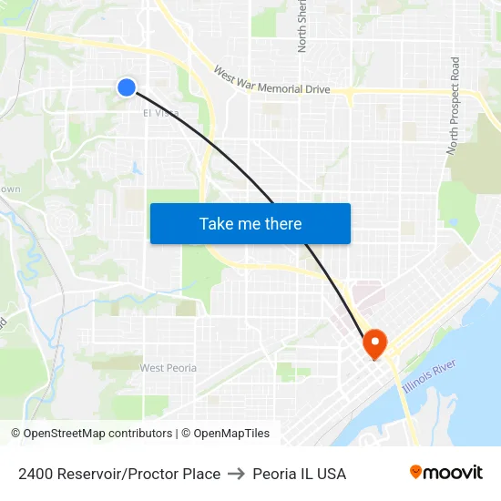2400 Reservoir/Proctor Place to Peoria IL USA map