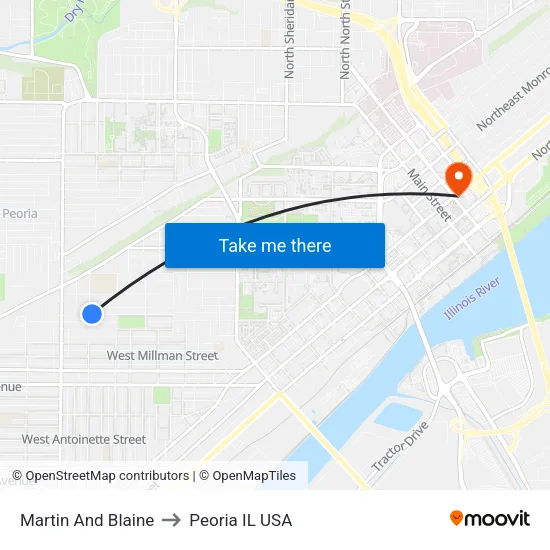 Martin And Blaine to Peoria IL USA map
