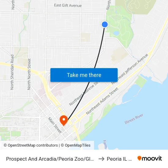 Prospect And Arcadia/Peoria Zoo/Glen Oak to Peoria IL USA map