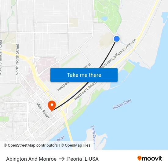 Abington And Monroe to Peoria IL USA map