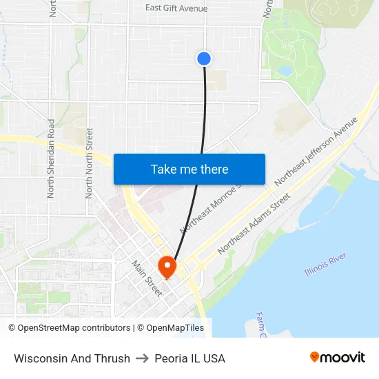 Wisconsin And Thrush to Peoria IL USA map
