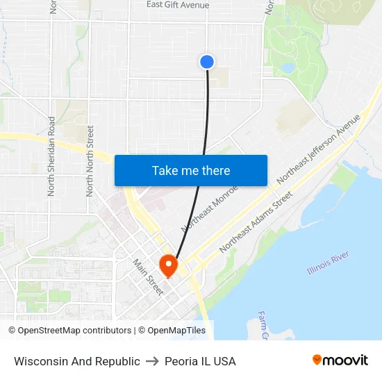 Wisconsin And Republic to Peoria IL USA map