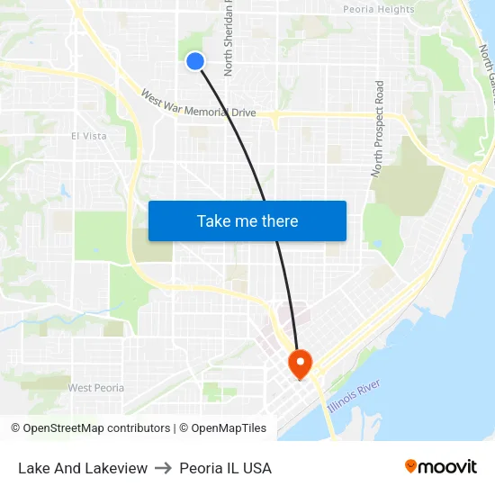 Lake And Lakeview to Peoria IL USA map