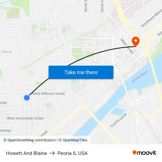 Howett And Blaine to Peoria IL USA map