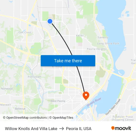 Willow Knolls And Villa Lake to Peoria IL USA map