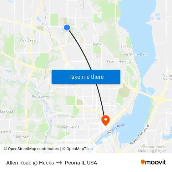Allen Road @ Hucks to Peoria IL USA map
