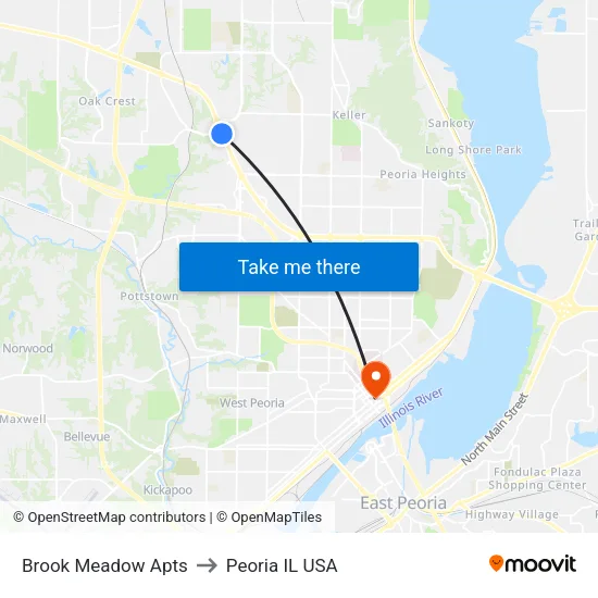 Brook Meadow Apts to Peoria IL USA map