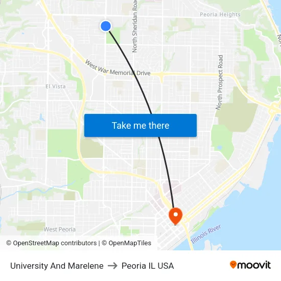 University And Marelene to Peoria IL USA map