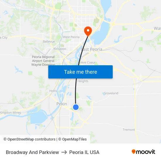 Broadway And Parkview to Peoria IL USA map