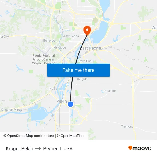 Kroger Pekin to Peoria IL USA map