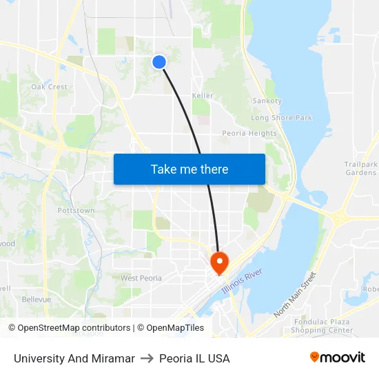 University And Miramar to Peoria IL USA map
