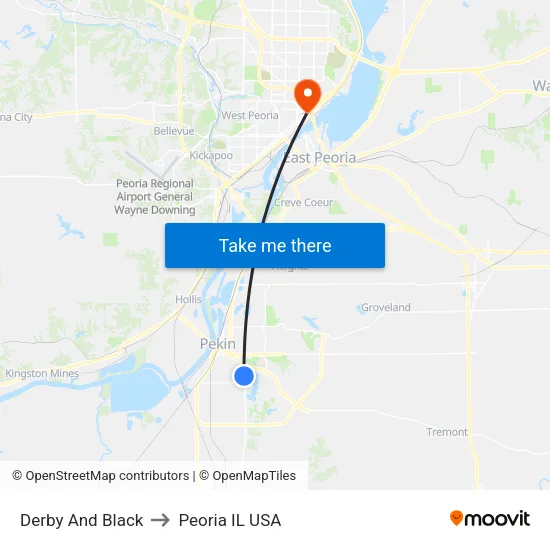 Derby And Black to Peoria IL USA map