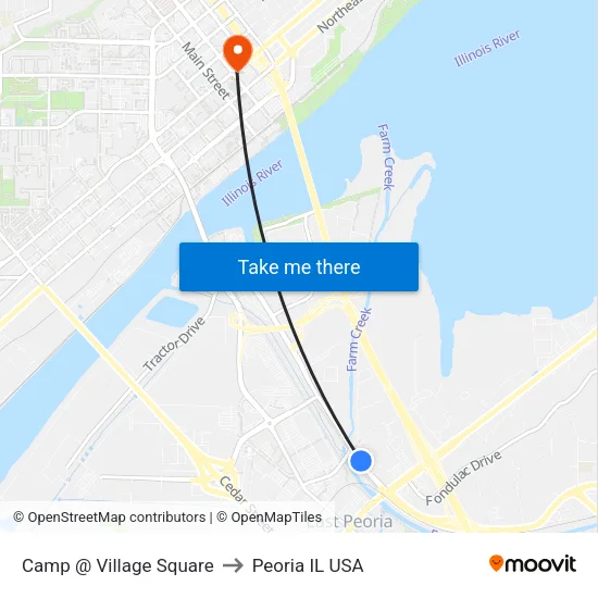 Camp @ Village Square to Peoria IL USA map