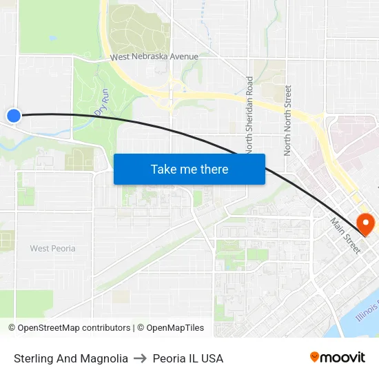 Sterling And Magnolia to Peoria IL USA map