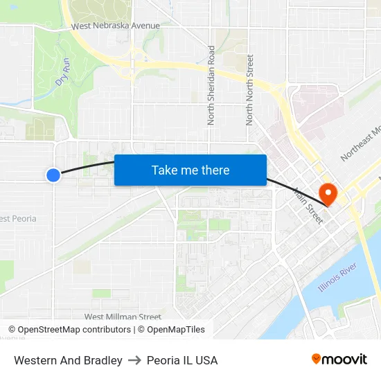 Western And Bradley to Peoria IL USA map