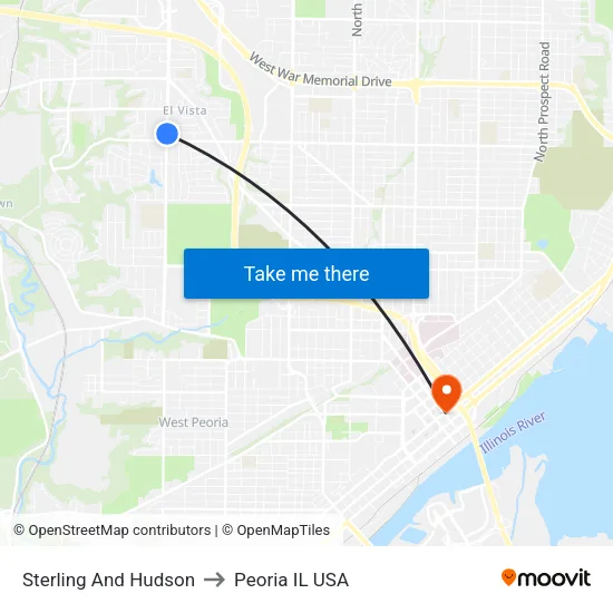 Sterling And Hudson to Peoria IL USA map
