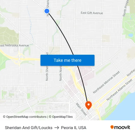Sheridan And Gift/Loucks to Peoria IL USA map