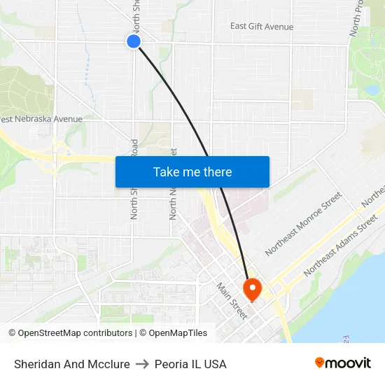 Sheridan And Mcclure to Peoria IL USA map