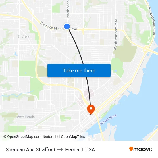 Sheridan And Strafford to Peoria IL USA map