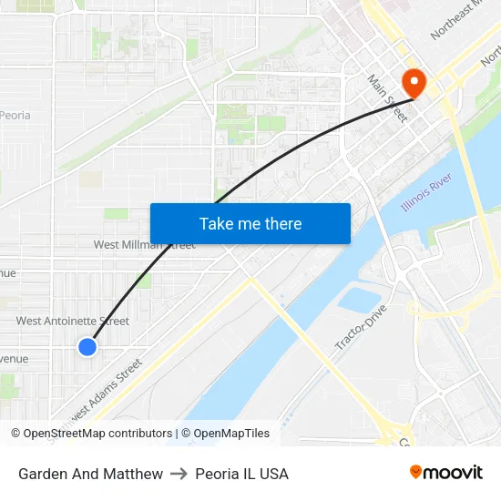 Garden And Matthew to Peoria IL USA map