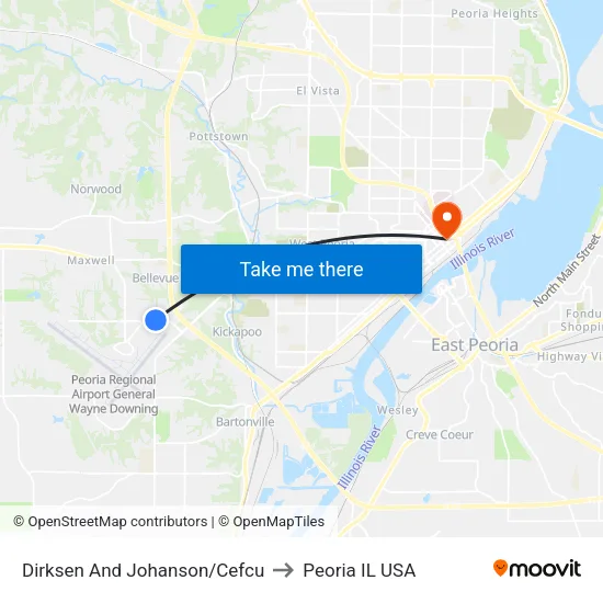 Dirksen And Johanson/Cefcu to Peoria IL USA map