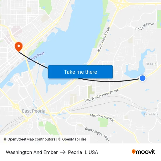 Washington And Ember to Peoria IL USA map