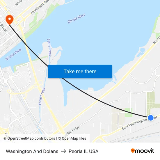 Washington And Dolans to Peoria IL USA map