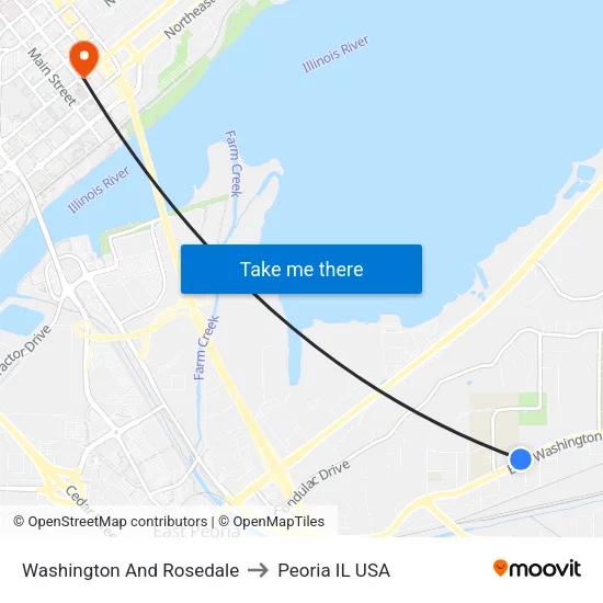 Washington And Rosedale to Peoria IL USA map