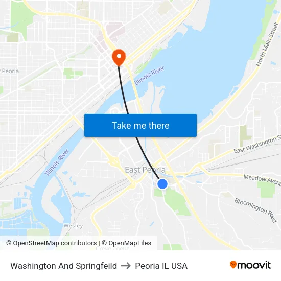 Washington And Springfeild to Peoria IL USA map