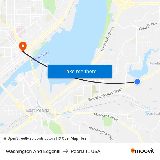 Washington And Edgehill to Peoria IL USA map