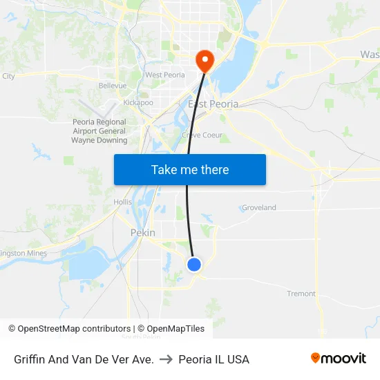 Griffin And Van De Ver Ave. to Peoria IL USA map