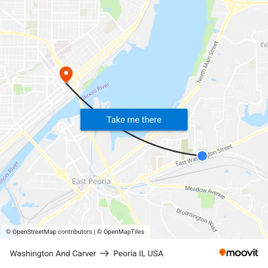 Washington And Carver to Peoria IL USA map