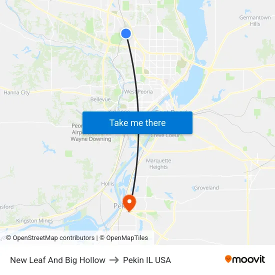 New Leaf And Big Hollow to Pekin IL USA map