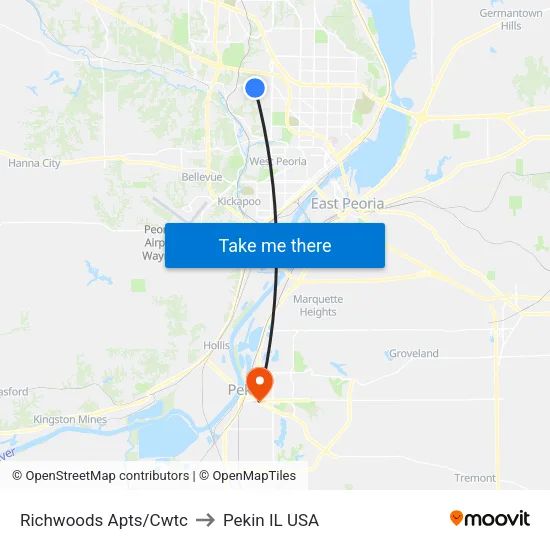 Richwoods Apts/Cwtc to Pekin IL USA map