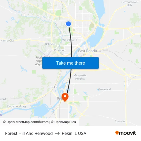 Forest Hill And Renwood to Pekin IL USA map