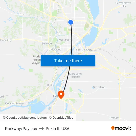 Parkway/Payless to Pekin IL USA map