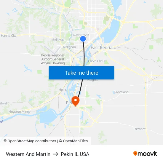 Western And Martin to Pekin IL USA map