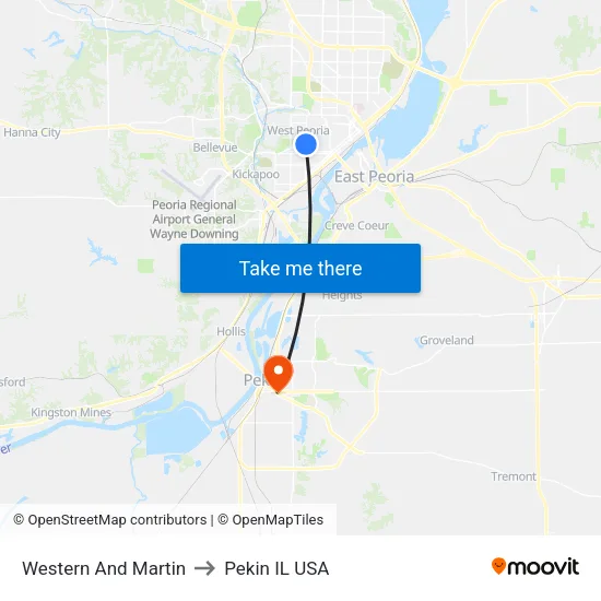 Western And Martin to Pekin IL USA map