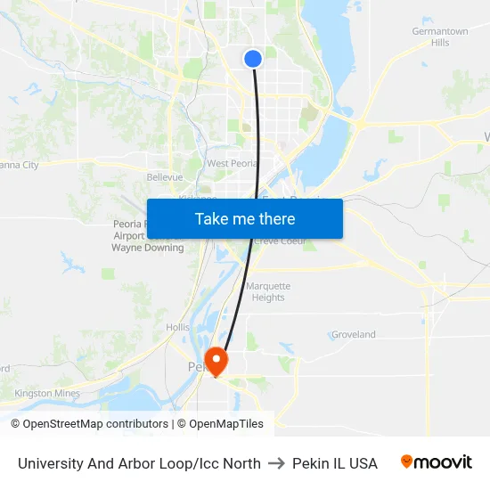 University And Arbor Loop/Icc North to Pekin IL USA map